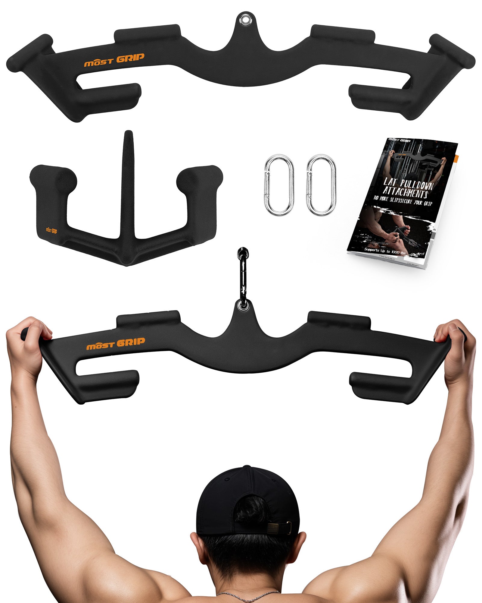 MOST GRIP Multi-Grip LAT Pulldown Bar & V Bar Set– Ergonomic Handles, Heavy-Duty Back Training Attachment