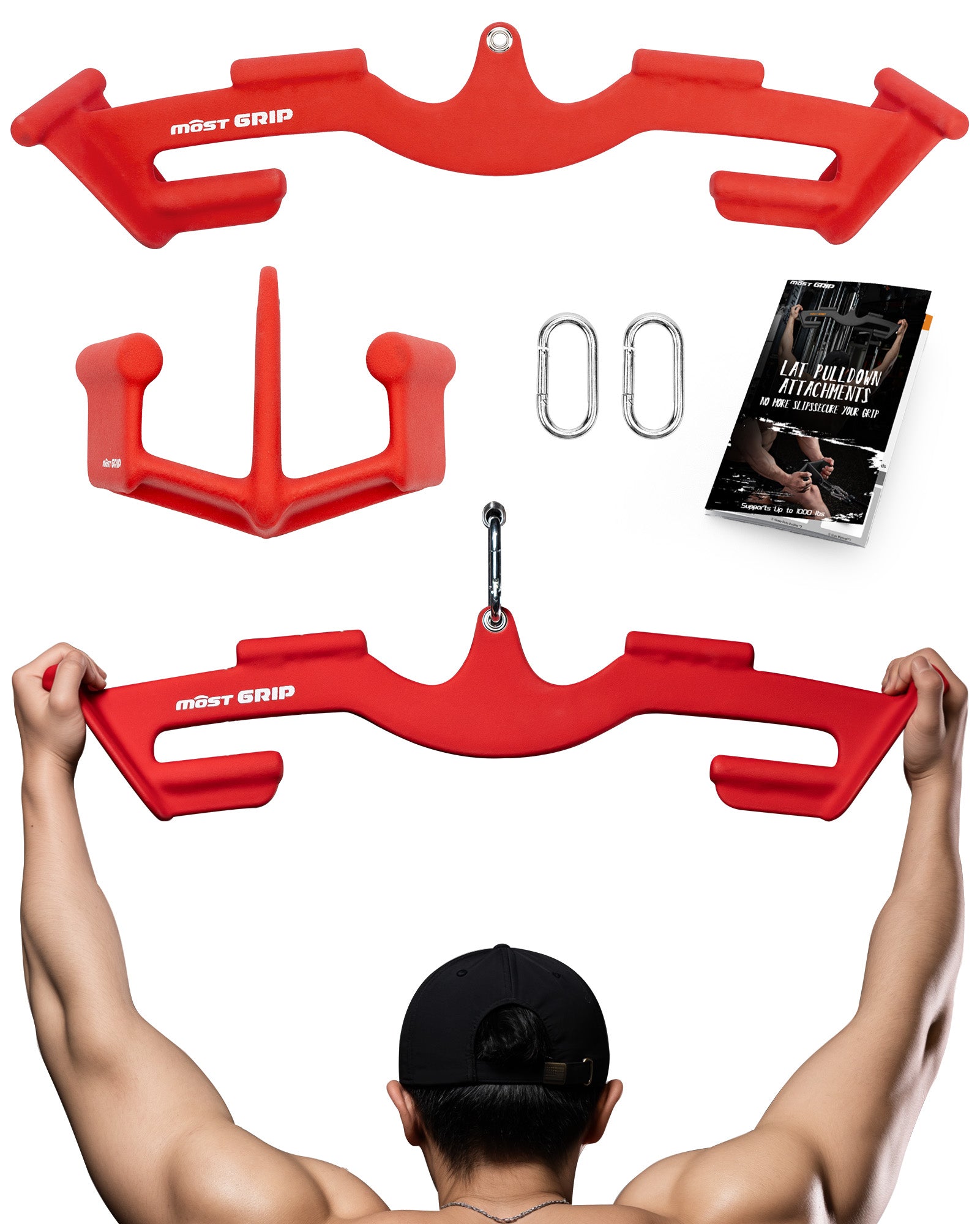 MOST GRIP Multi-Grip LAT Pulldown Bar & V Bar Set– Ergonomic Handles, Heavy-Duty Back Training Attachment