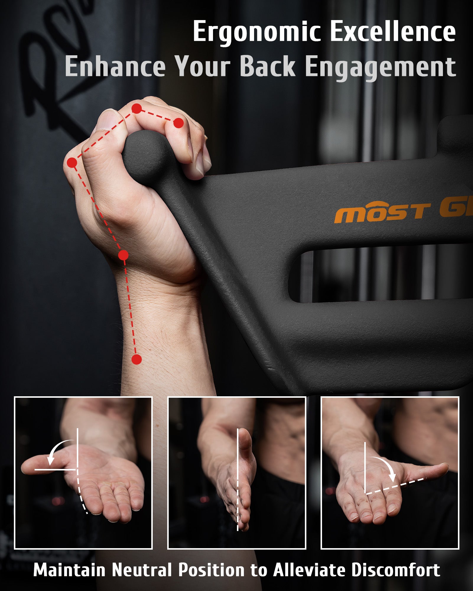 MOST GRIP Multi-Grip LAT Pulldown Bar & V Bar Set– Ergonomic Handles, Heavy-Duty Back Training Attachment