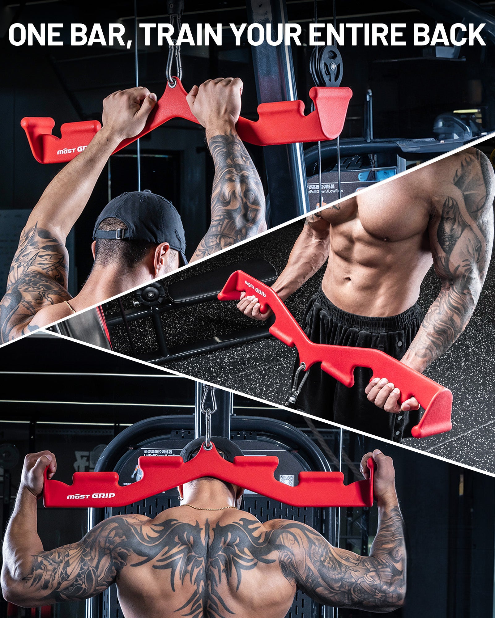 MOST GRIP Multi-Grip LAT Pulldown Bar – Ergonomic Handles, Heavy-Duty Back Training Attachment