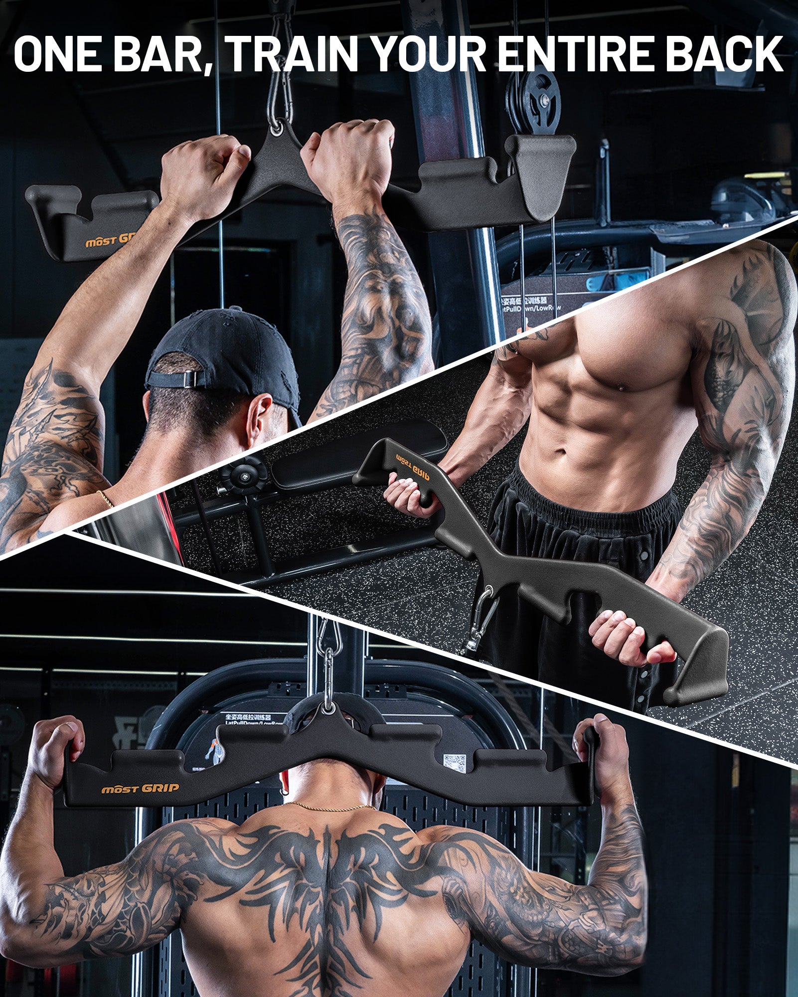 MOST GRIP Multi-Grip LAT Pulldown Bar – Ergonomic Handles, Heavy-Duty Back Training Attachment