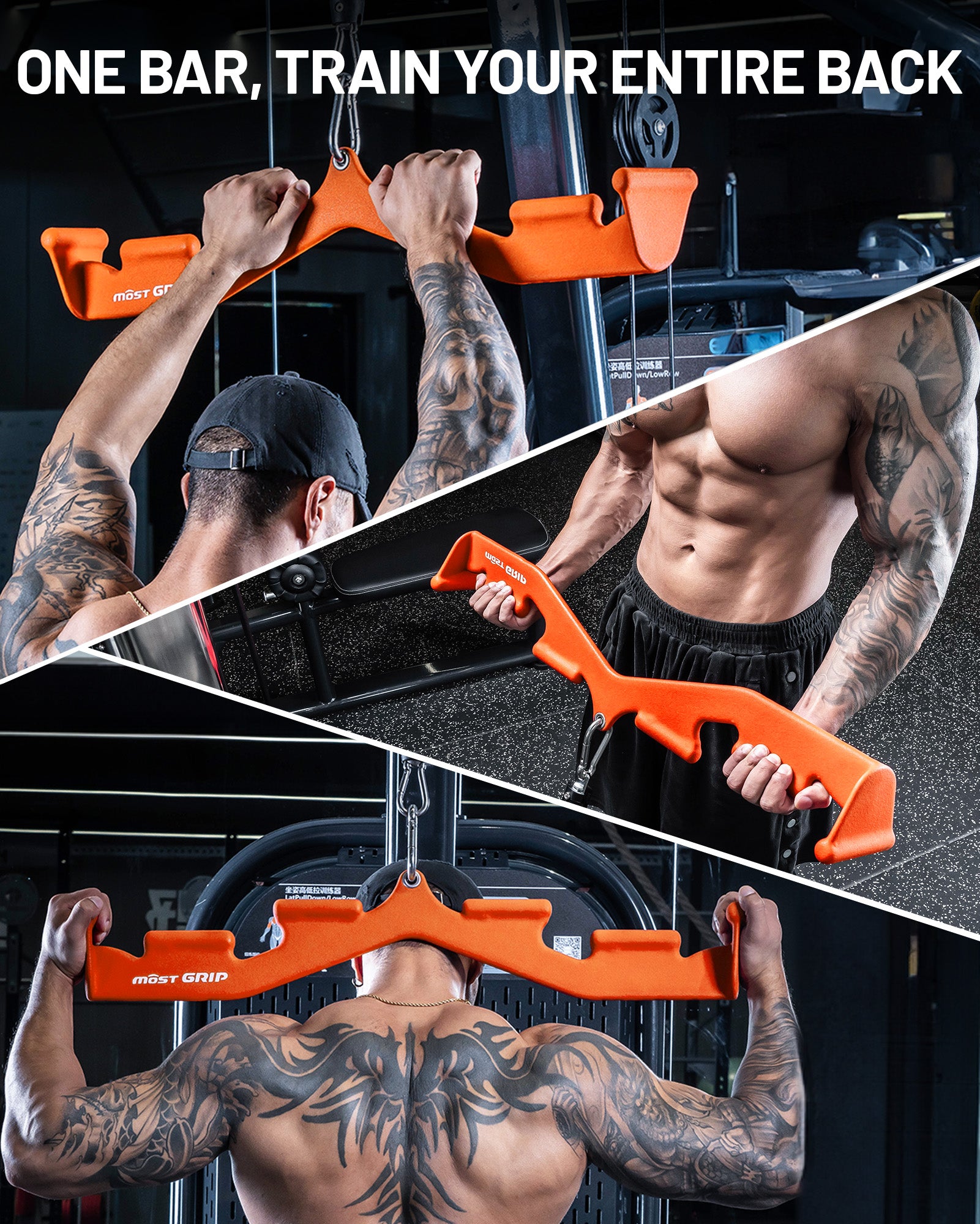 MOST GRIP Multi-Grip LAT Pulldown Bar – Ergonomic Handles, Heavy-Duty Back Training Attachment