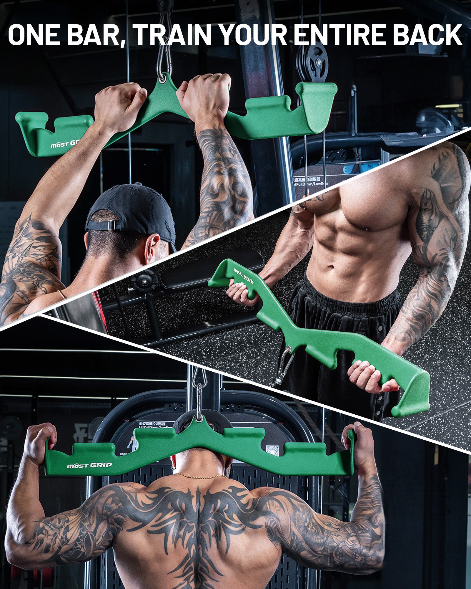 MOST GRIP Multi-Grip LAT Pulldown Bar – Ergonomic Handles, Heavy-Duty Back Training Attachment