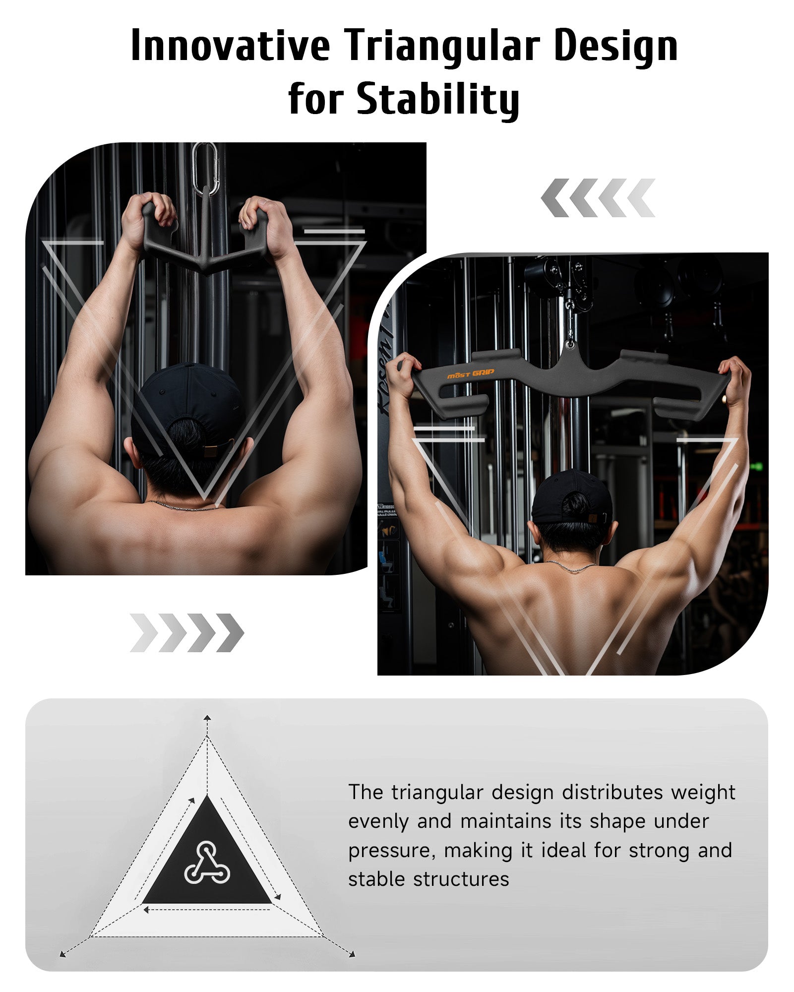 MOST GRIP Multi-Grip LAT Pulldown Bar & V Bar Set– Ergonomic Handles, Heavy-Duty Back Training Attachment