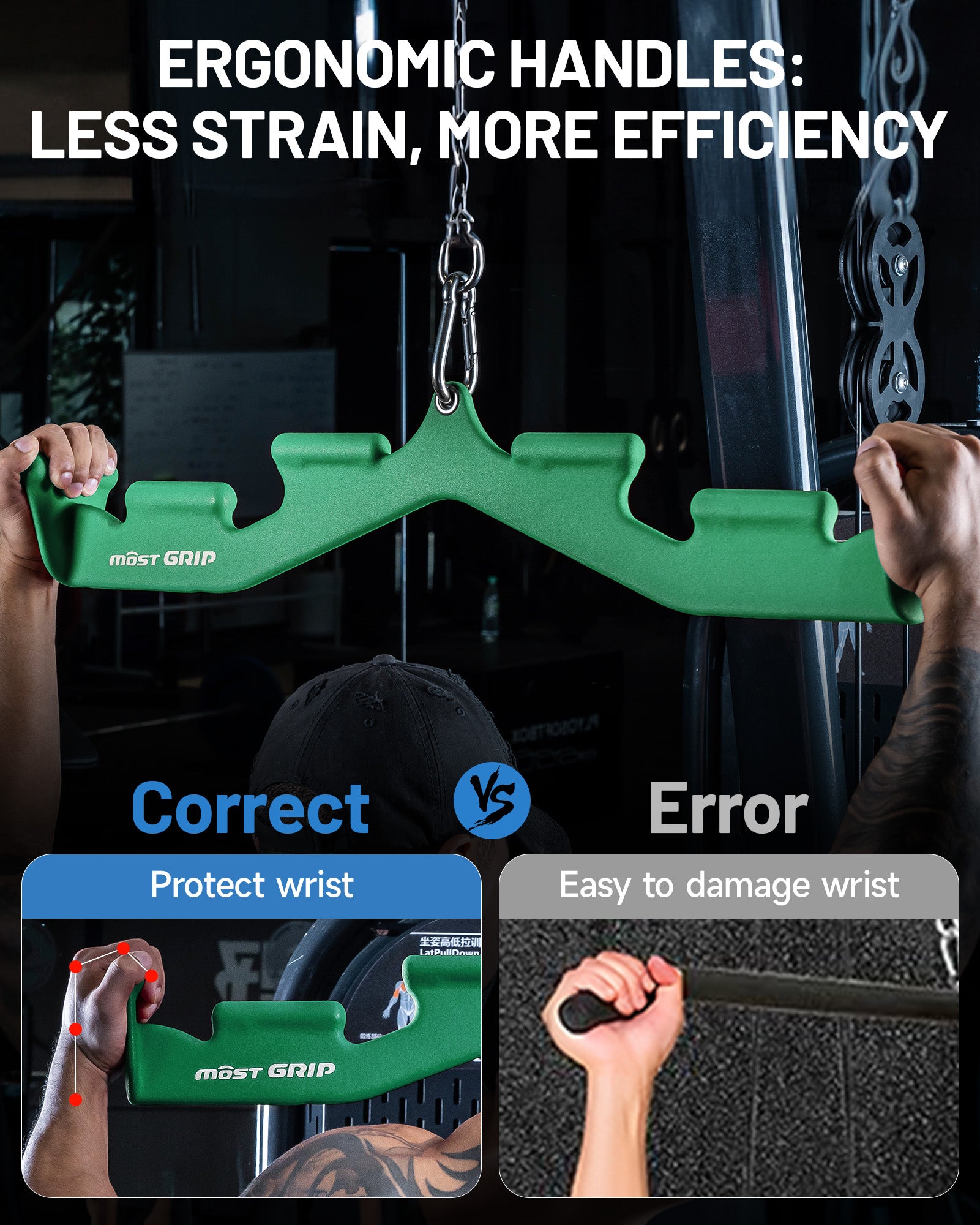 MOST GRIP Multi-Grip LAT Pulldown Bar – Ergonomic Handles, Heavy-Duty Back Training Attachment