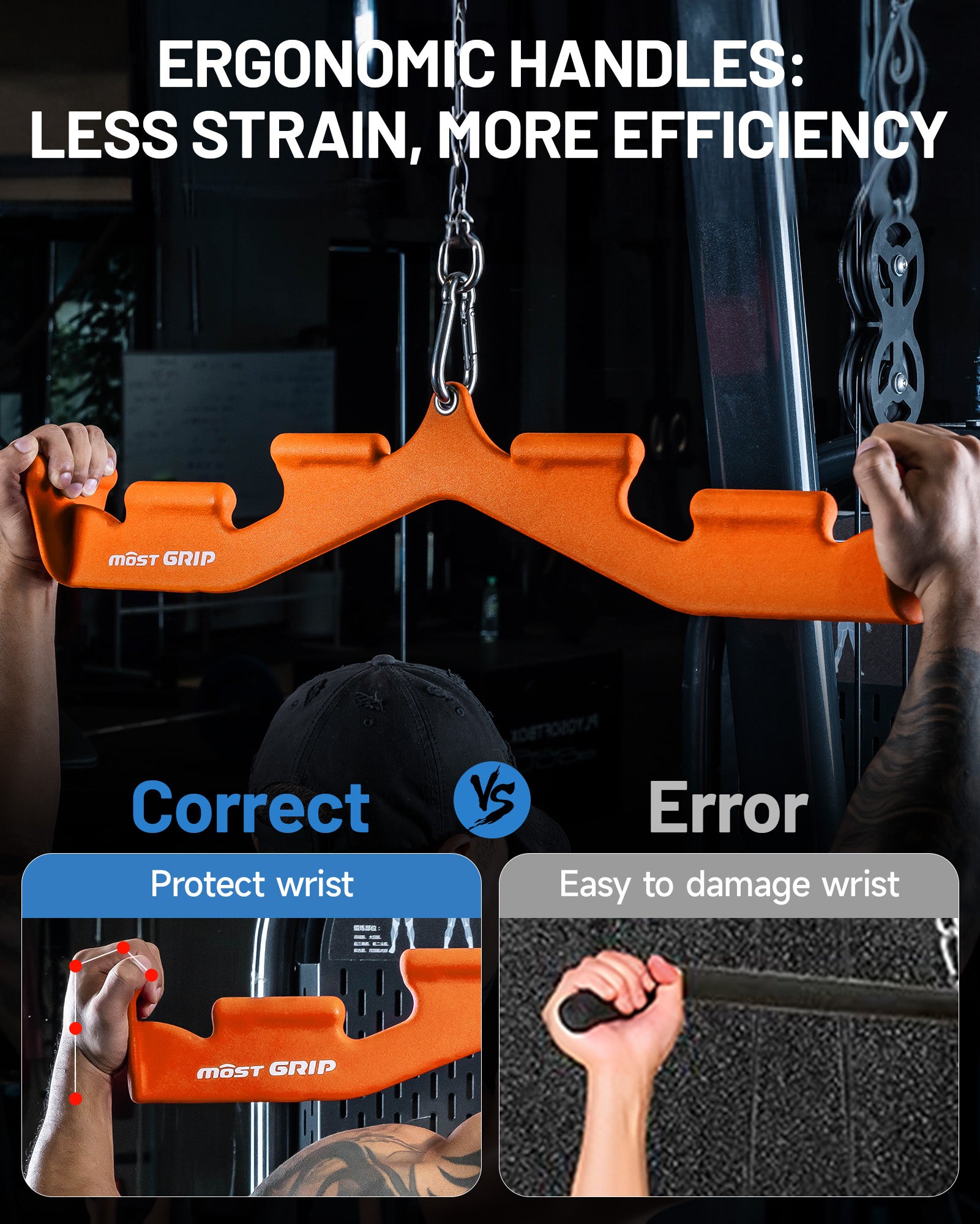 MOST GRIP Multi-Grip LAT Pulldown Bar – Ergonomic Handles, Heavy-Duty Back Training Attachment