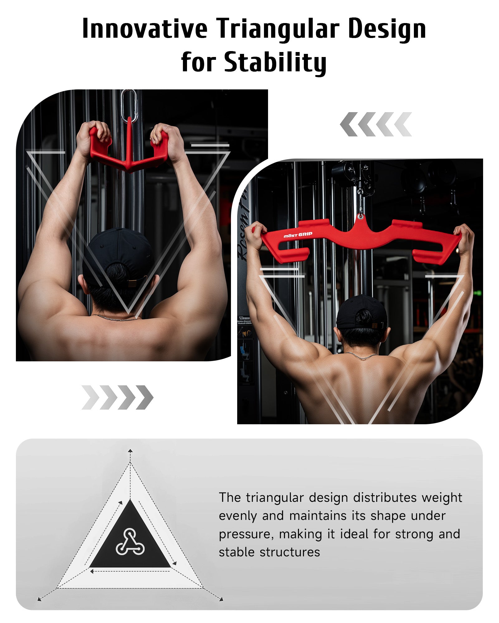 MOST GRIP Multi-Grip LAT Pulldown Bar & V Bar Set– Ergonomic Handles, Heavy-Duty Back Training Attachment
