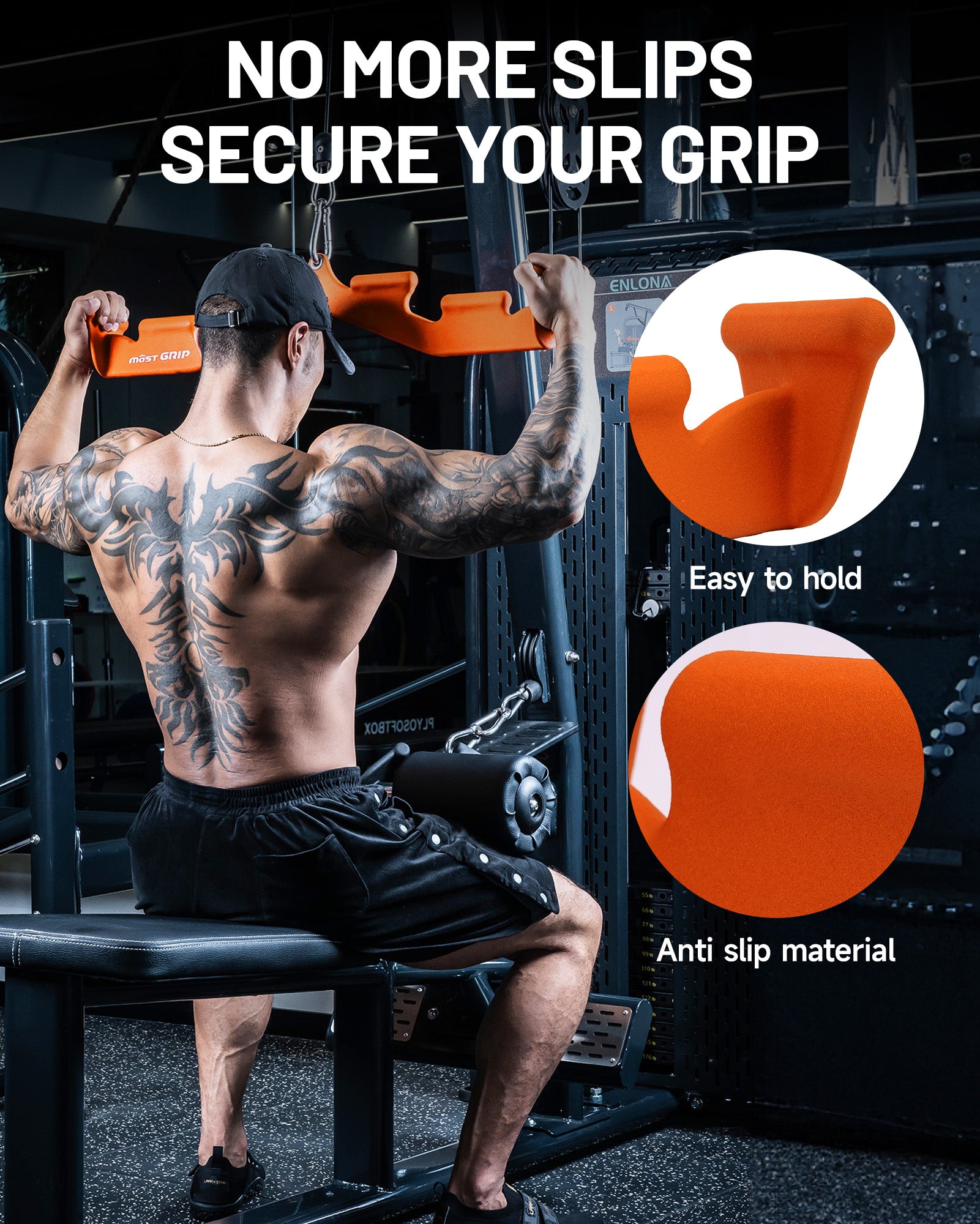 MOST GRIP Multi-Grip LAT Pulldown Bar – Ergonomic Handles, Heavy-Duty Back Training Attachment