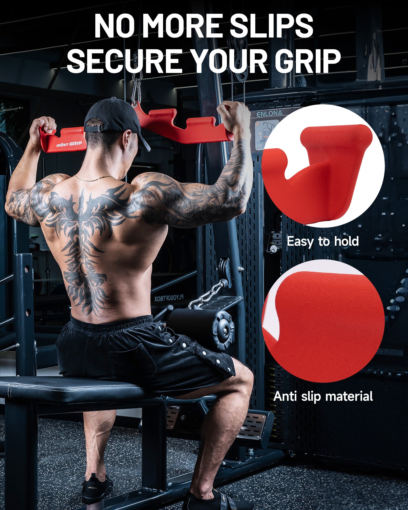 MOST GRIP Multi-Grip LAT Pulldown Bar – Ergonomic Handles, Heavy-Duty Back Training Attachment