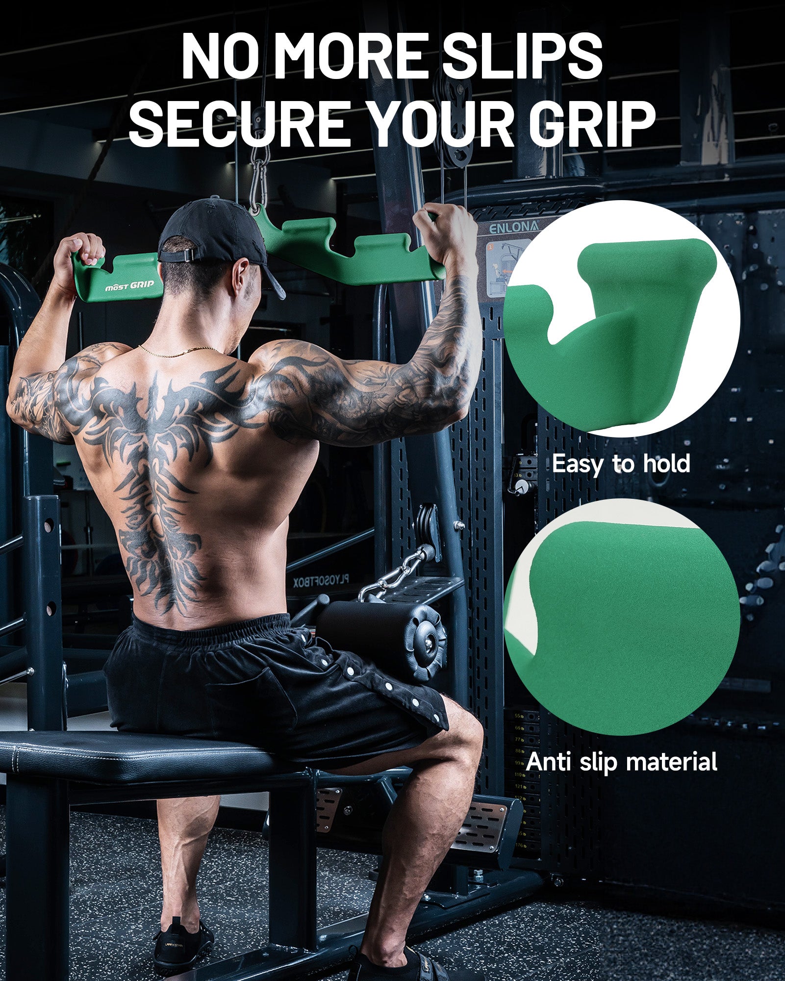 MOST GRIP Multi-Grip LAT Pulldown Bar – Ergonomic Handles, Heavy-Duty Back Training Attachment