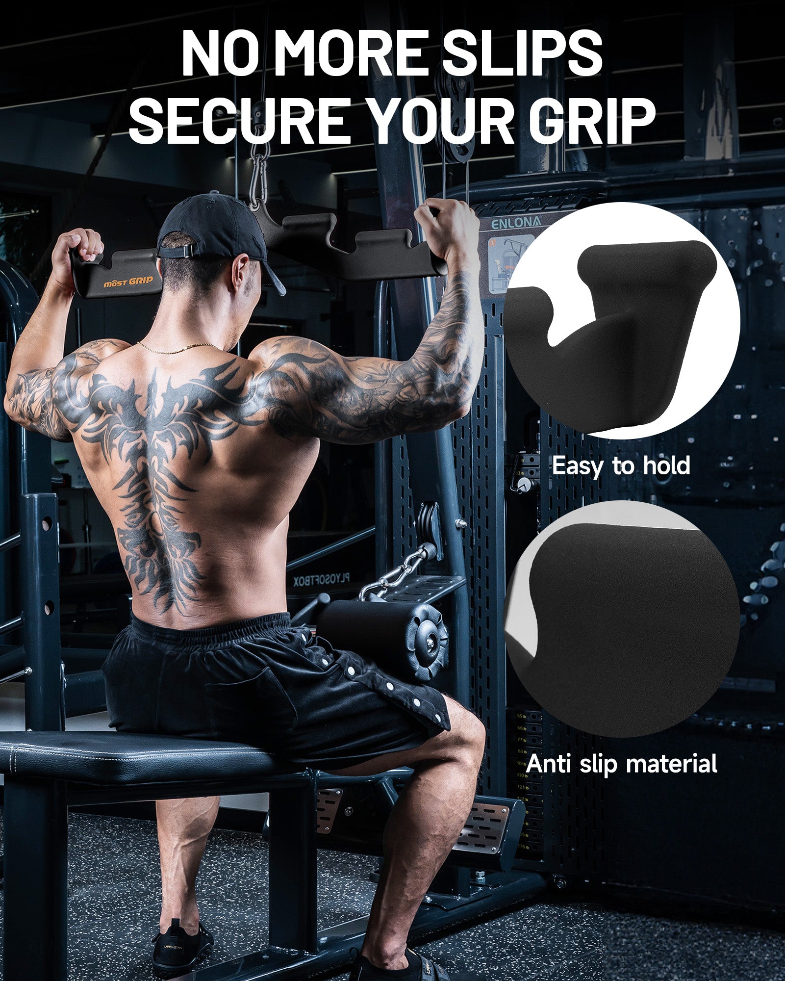 MOST GRIP Multi-Grip LAT Pulldown Bar – Ergonomic Handles, Heavy-Duty Back Training Attachment